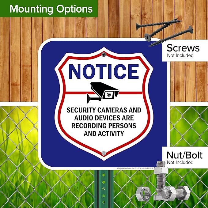 Notice Security Cameras And Audio Devices Are Recording Persons And Activity Sign, 12x12 Inches, Rust Free .040 Aluminum, Fade Resistant, Made in USA by My Sign Center