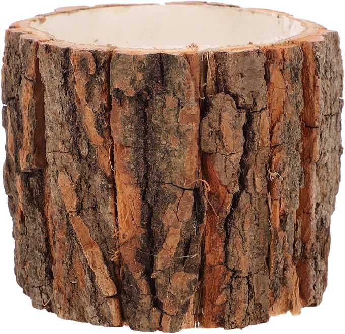 ARTIBETTER Bark Planter Pot 2pcs Wood Bark Natural Log Succulent Plant Pots for Indoor Plants Rustic Tree Stump Planter Farmhouse Bucket for Home Art Decor 4. 91x4. 32in