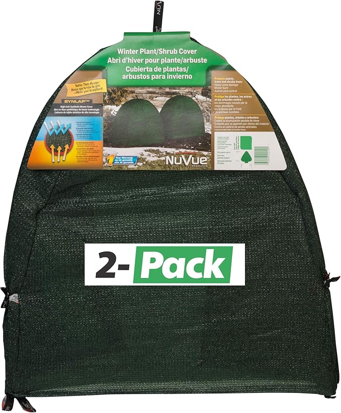 NuVue Products 22250 Winter Snow and Ice Covers for Plants, Shrubs, and Small Trees, Winter Shrub Covers for Snow and Freeze Protection, Pack of 2, Green, 22" x 22" x 22"