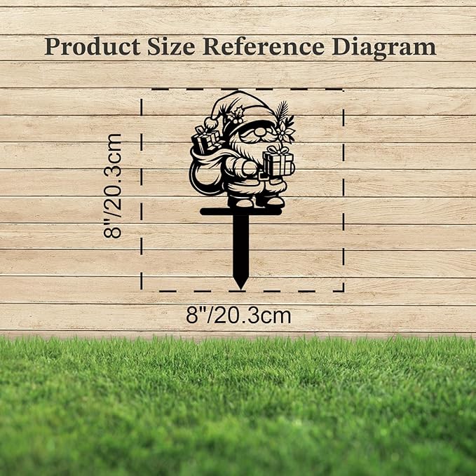 Magilab Personalized Iron Yard Stake - Christmas Cute Gnome Dwarves Decor, 8-Inch Black Metal Garden Sign for Outdoor (Style P)