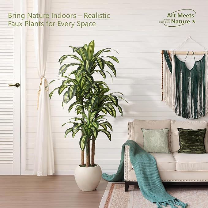 VeriNatural Artificial Dracaena Tree Indoor - 7FT UV Resistant Fake Outdoor Plants with Planter- Tall Faux Tree for Front Porch, Patio, Garden, Wedding, Home, Living Room Decor, VN151