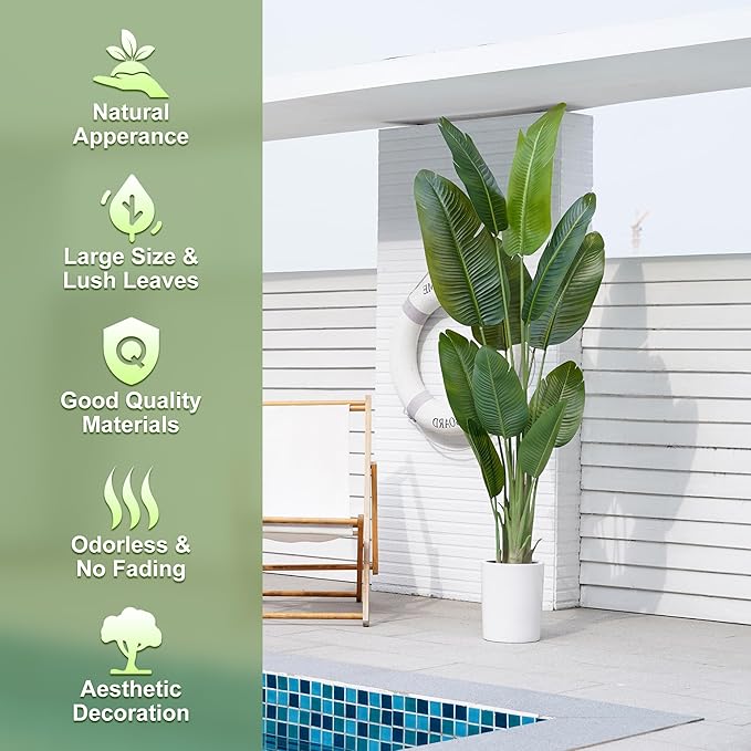 ProDeco Large Artificial Trees 7.2Ft Silk Bird of Paradise Big Tall Fake Plants Faux Green Silk Floor Potted Plants for Home Living Room Office Decor Indoor Outdoor…