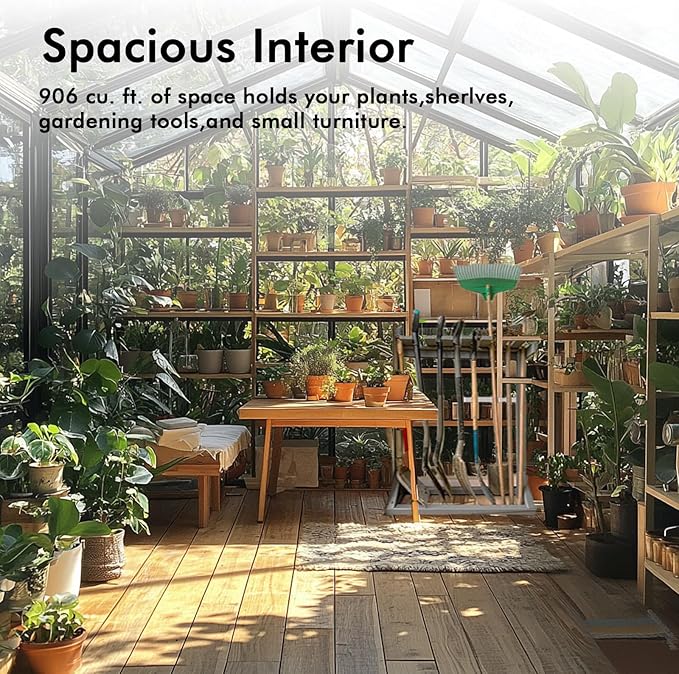 10×12FT Greenhouse for Outdoors, Large Walk in Greenhouse and Garden Planting, Green Houses for Outside with Electronic Thermometers, Withstands Strong Wind or Snow to Protect Vegetables or Plants