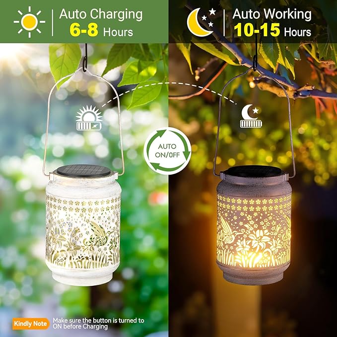 KOOPER Solar Lanterns Outdoor Waterproof Christmas Gifts for Women Mom Grandma, 2 Pack Upgraded Hummingbird Hanging Solar Lantern Lights Outdoor, 2 Modes Metal Outdoor Decoration for Yard, Patio