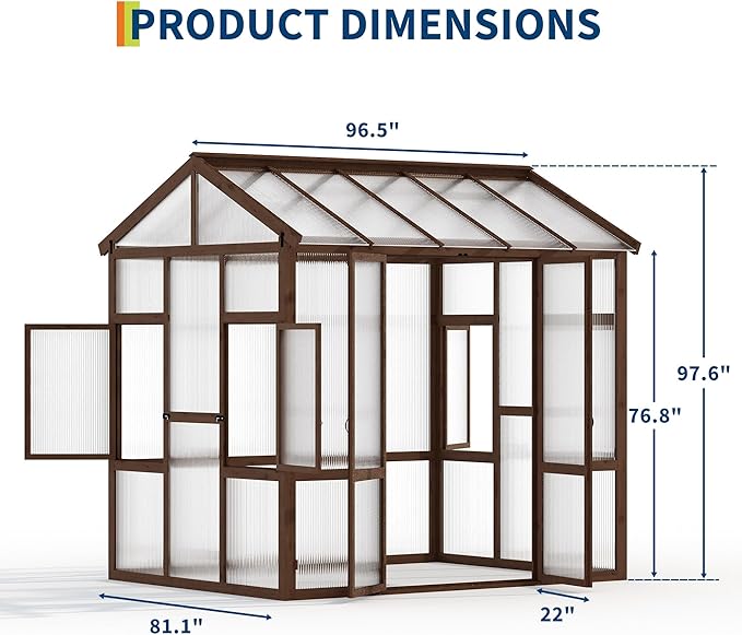 6x8 FT Heavy Duty Walk-in Wooden Greenhouse - Outdoor Green House Kit with 6mm Polycarbonate, Ventilated Window & Lockable Door for Backyard, Patio, Lawn