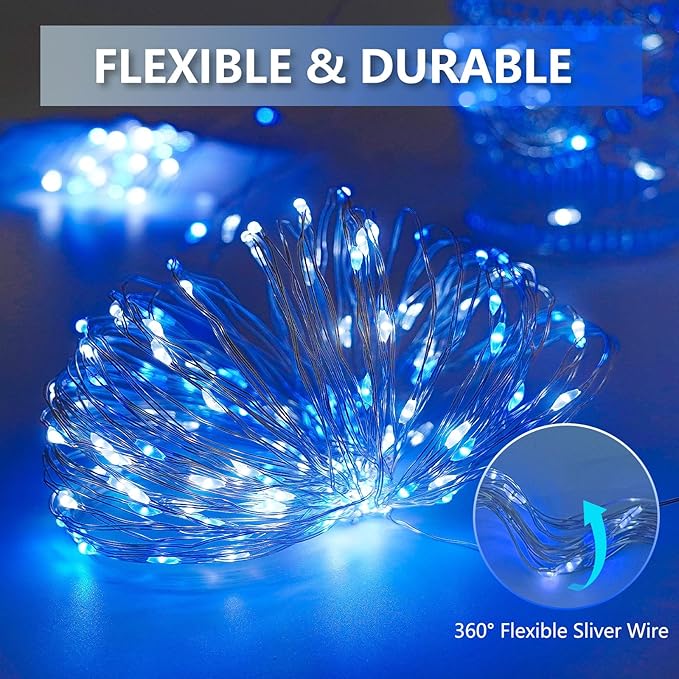 Extra-Long 144FT Solar String Lights for Outside, 2 Pack 400LED Solar Fairy Lights Outdoor Waterproof, Copper Wire with 8 Modes Solar Powered Twinkle Lights for Tree Party Xmas Decor (Blue and White)