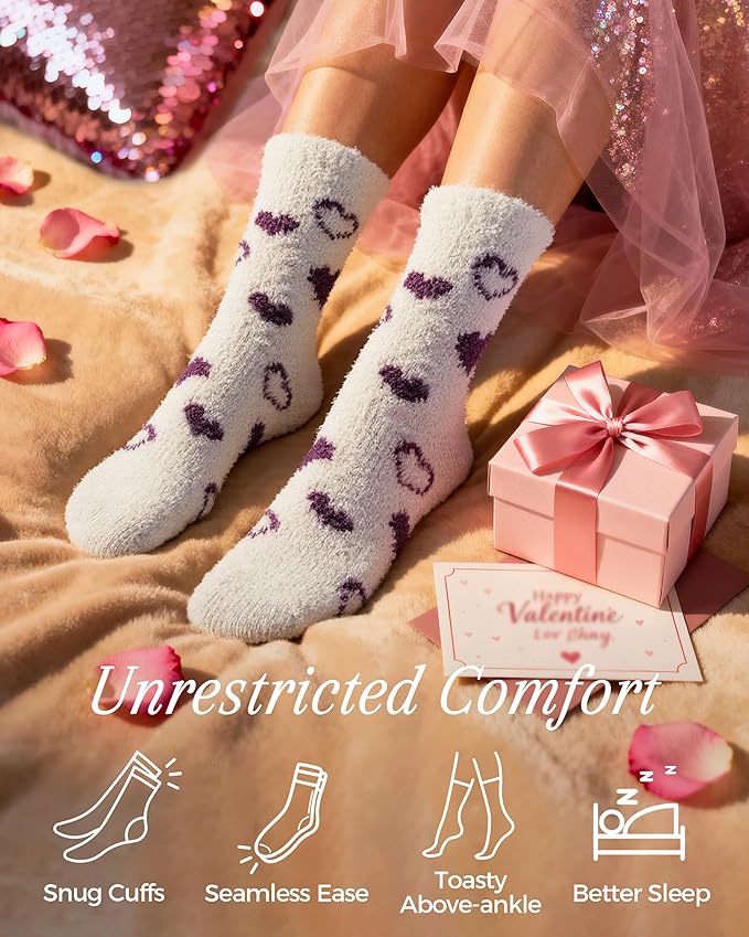 TEHOOK Warm & Cozy Valentines Gifts for Women, Fluffy Fuzzy Plush Sleeping Slipper Socks - Soft Warm Fabric