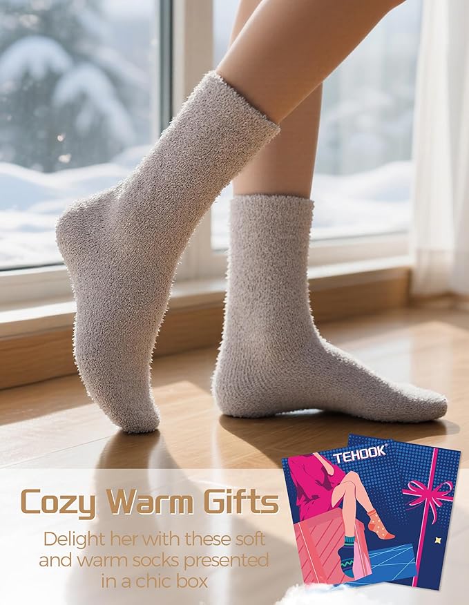 TEHOOK Warm & Cozy Valentines Gifts for Women, Fluffy Fuzzy Plush Sleeping Slipper Socks - Soft Warm Fabric