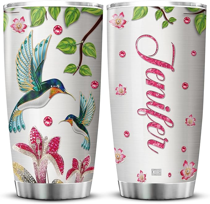 Personalized Coffee Tumbler Hummingbird Custom Name Birthday Gifts For Women Friends Mom Travel Mug With Lid Insulated Cup Cold Steel Tumblers Inspirational Quotes Jewelry Styles
