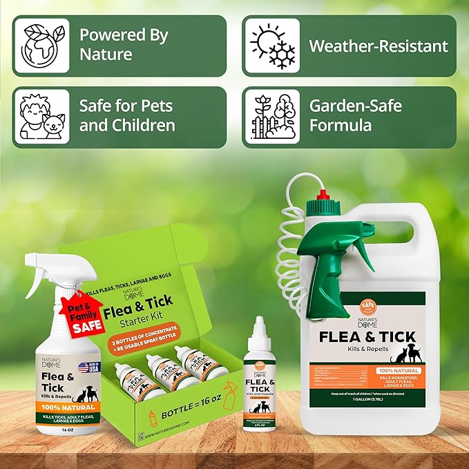 Nature’s Dome Outdoor Flea & Tick Spray – 16 oz – Kills & Repels Fleas, Ticks, Larvae & Eggs – Plant-Based Pest Control – Safe for Pets, Kids & Plants – Ready-to-User