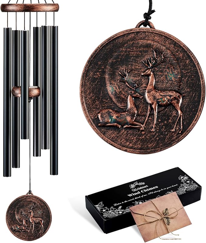 Gabzart Wind Chimes for Outside, Vintage Deer Deep Tone Wind Chime Outdoor Clearance, Patio Porch Balcony Decoration, Garden Hanging Decor Gifts for Women Mom Grandma (34" Deer)