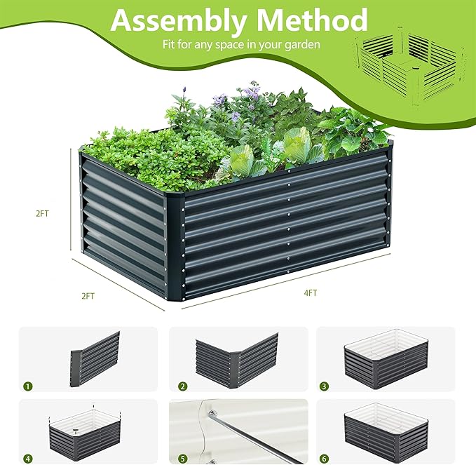 4x2x2FT Galvanized Raised Garden Bed Kit, Galvanized Planter Raised Garden Boxes Outdoor, Large Metal Raised Garden Beds for Vegetables-Grey