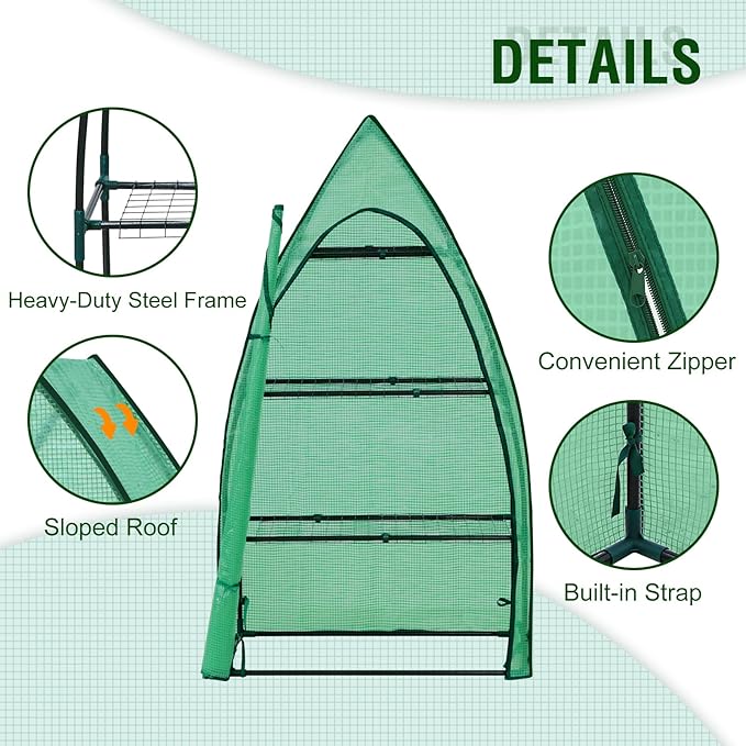 EAGLE PEAK 4-Tier Mini Greenhouse Portable Green House with Shelves & Weather-Resistant PE Cover, Small Greenhouse for Seedlings & Gardening Gifts, 35x18x63 in, Clear/Green