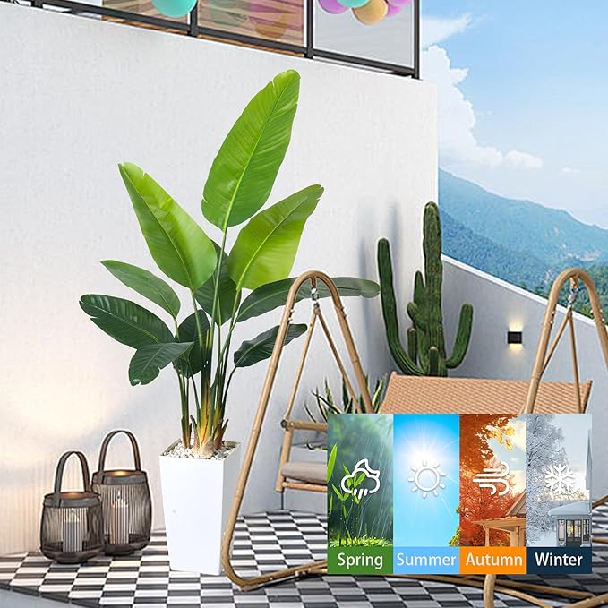 HAIHONG Bird of Paradise Artificial Plant 6FT, Faux Tropical Palm Tree with White Tall Planter, Large Fake Plants in Pot - Artificial Tree for Home Office Living Room Decor Indoor