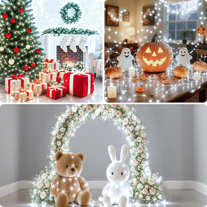 litogo 2 Pack Fairy Lights Battery Operated with Timer, 33FT 100LED Twinkle String Lights USB-C Powered 8 Modes Dimmable for Indoor Bedroom Centerpiece Wedding Classroom Dorm Christmas Decorations
