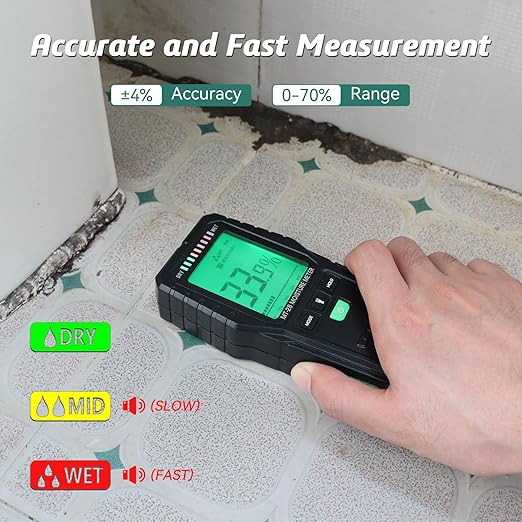 Pinless Moisture Meter for Walls, Wood, Non-Invasive Moisture Detector with Deep Scan, Digital LCD Display – Wall Moisture Tester for Water Damage, Home Inspections, Renovation