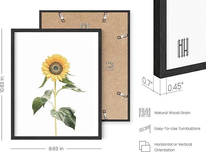 HAUS AND HUES Sunflower Posters - Set of 4, Floral Bedroom Decor, Sunflower Paintings for Wall, Yellow Kitchen Art (8x10, Black Frame)