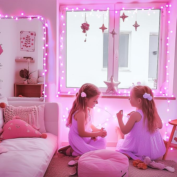 JMEXSUSS 100 LED Pink Valentine Lights Indoor,33 ft Connectable Globe String Lights Plug in, 8 Mode Fairy String Light with Remote for Bedroom Girl Room Anniversary Party Valentines Day Decorations