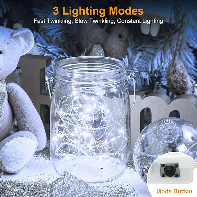 btfarm 3 Pack LED Fairy Lights Battery Operated [3 Modes] Twinkle Lights, 7FT 20 LED Mini String Lights Mason Jars Silver Wire Small Christmas Wedding Party, Cool White