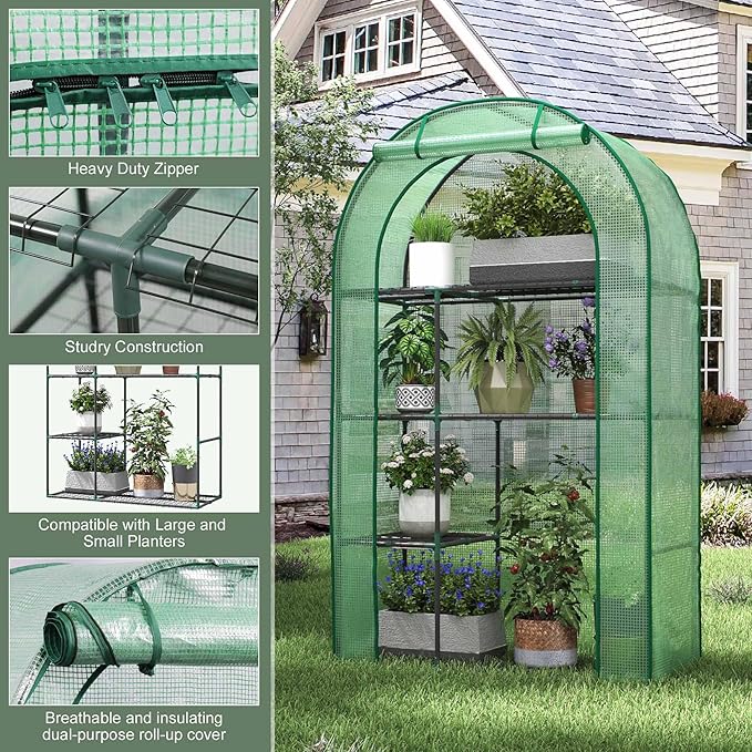 Mini Greenhouse for Outdoors, Portable Small Greenhouse 4-Tiers for Indoor, 38"x17"x62" Green House with PE Cover