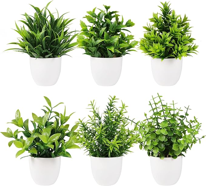 Yoratee Artificial Plant 6PCS Small Fake Plant Greenery Potted Plant Cute Indoor Faux Plant Houes Office Table Desk Bathroom Decor Plants