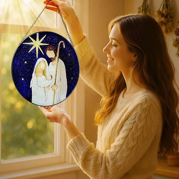 8'' Nativity Suncatcher Ornament, Stained Glass Window Hanging, Religious Christmas Decor, Holiday Decor, Gift for Christmas, Religious Gifts, Christian Gifts ﻿ ﻿