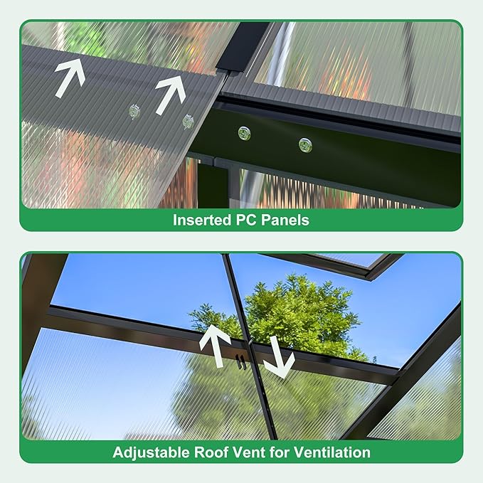 WKM 10x18 FT Greenhouse for Outdoors, Walk-in Polycarbonate Greenhouse with Quick Setup Structure and Roof Vent, Heavy Duty Green House for Outside Garden Backyard, Black