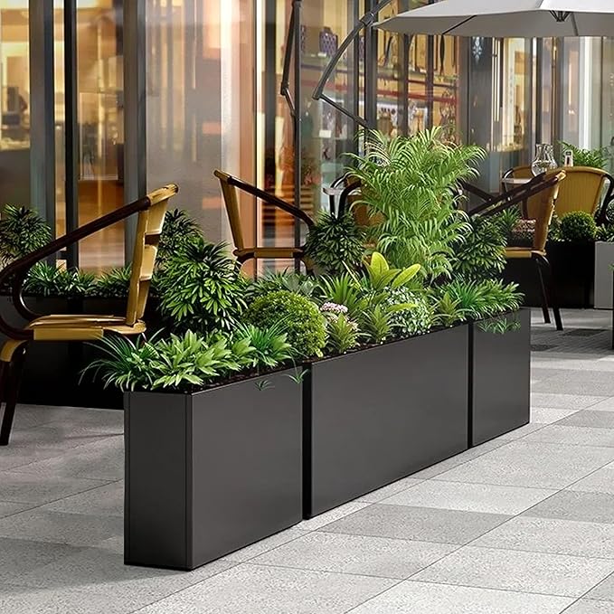 GZLVSOW Black Steel Planter Box for Outdoor Plants 24" x 10" x 24" Metal Rectangular Outdoor Planter Box All-Weather Use with Drainage Holes for Patio,Porch,Garden (Black, 24 * 10 * 24)