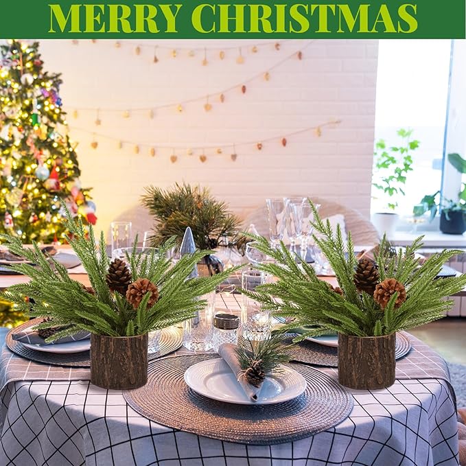 3 Sets Christmas Norfolk Pine Stems with Pinecones Berries 12 Inch Faux Artificial Greenery Plants Norfolk Branches Picks Christmas Table Decor for Vase Xmas Home Garland Decor (Pine Cones)