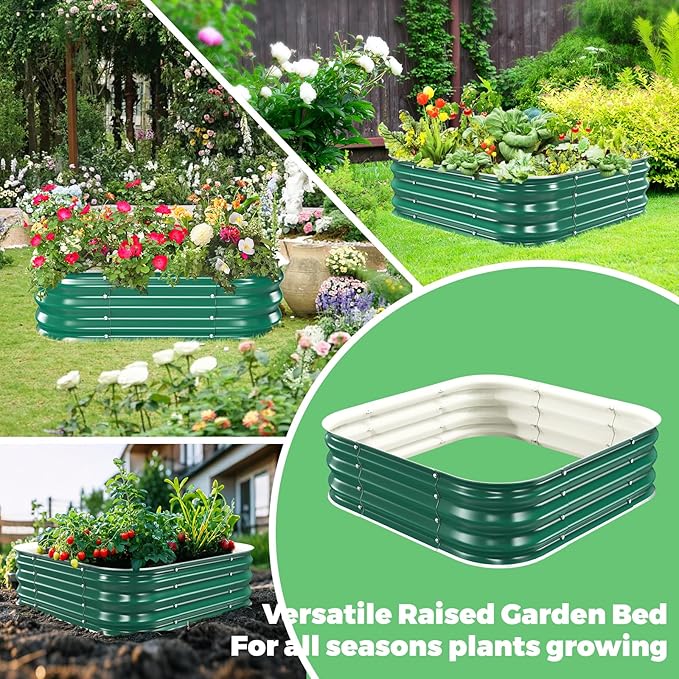 Galvanized Raised Garden Bed, 3x3x1ft Garden Planter Bed Outdoor, Heavy Duty Rustproof Steel Raised Bed Kit for Gardening Vegetables Fruits Flowers Grow Green
