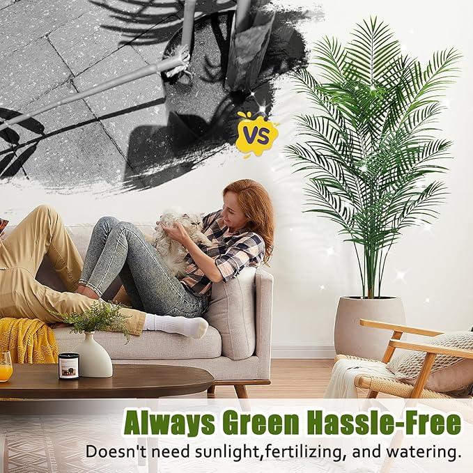 Artificial Palm Tree Outdoor 6ft, Large Fake Tropical Areca Palm Tree with 18 Trunks, Tall Faux Floor Plants for Indoor Outdoor-Living Rooms, Offices, Bedroom Home Decor