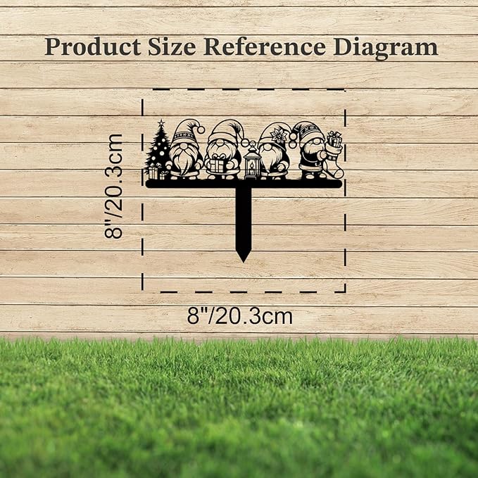 Magilab Personalized Iron Yard Stake - Christmas Cute Gnome Dwarves Decor, 8-Inch Black Metal Garden Sign for Outdoor (Style Q)
