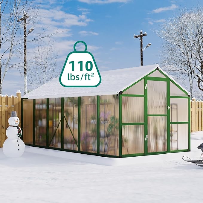 8x12 ft Greenhouse, Aluminum Frame & Polycarbonate Panel Greenhouse for Outdoors, Green House with Adjustable Roof Vent & Lockable Door, Durable Walk-in Green Houses for Backyard, Patio, Lawn