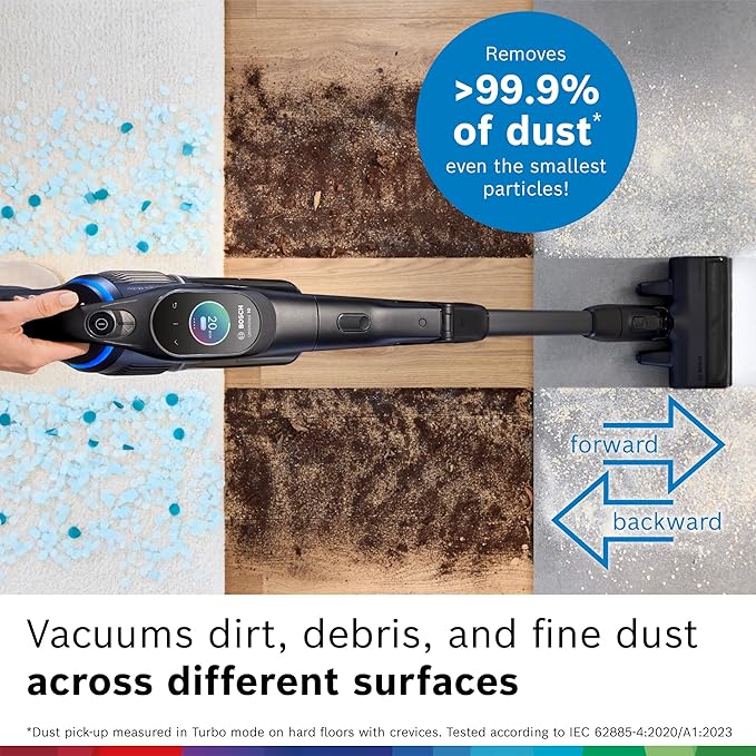 Bosch Unlimited 10 Cordless Stick Vacuum, Up to 80-Min Runtime, 90° Flex Tube, Fast Charger, MicroClean, >99.9% Dust Pick-up, HEPA Filter, Pet Hair, Carpets & Hard Floors, 6 Accessories, Black