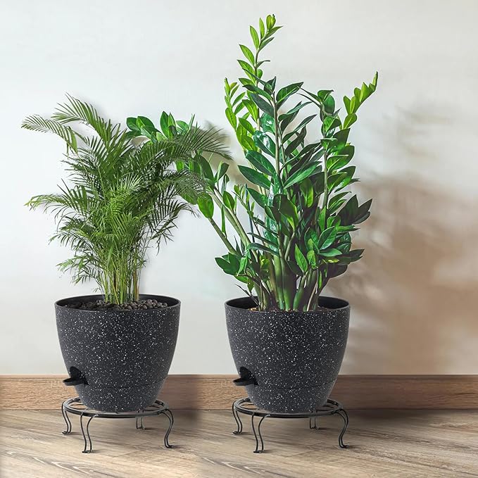 UOUZ 12inch 2Pack Large Self Watering Planters, Plastic Plant Pots with 60oZ Removable Deep Reservoir and Multi Mesh Drainage Holes for Indoor Outdoor Garden Plants and Flowers, Black Speckles