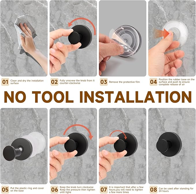 Suction Cup Hooks for Shower Heavy Duty Wreath Hangers for Front Door Waterproof Shower Hooks for Inside, No Drill Adhesive Towel Hooks for Bathroom, Kitchen, Glass Doors, Windows (4, Matte Black)