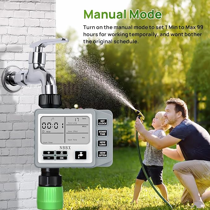 NBBX Sprinkler Timer for Garden Hose, Outdoor Watering System with Rain Delay, Manual & Automatic Mode, 1 Outlet