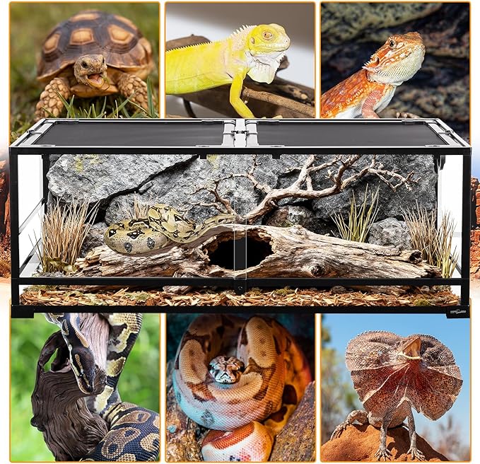 REPTI ZOO 85 Gallon Glass Reptile Terrarium 48" x 24" x 18", 2 in 1 Detachable Terrarium with Double Hinge Door & Top Screen Ventilation, Reptile Habitat Tank for Bearded Dragon, Ball Python, Gecko