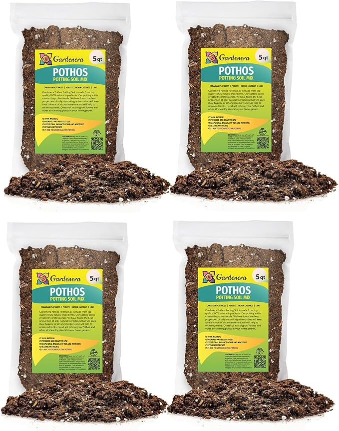 GARDENERA Premium Pothos Potting Soil Mix - Air Cleaning Plant Potting Mix, Soil Mix for Pothos, Parlor Palm, Peace Lily - (2 Quart Bag)