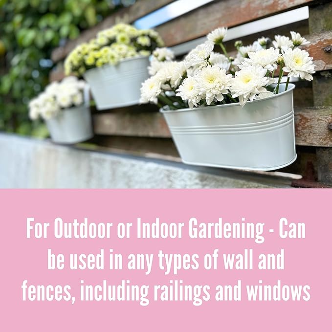LaLaGreen Rail Planter Outdoor Plant (3 Pack, 11.8 Inch) White Metal Iron Hanging Flower Pot Deck Railings Fence Buckets Modern Countryside Boho Style Wall Mount Window Box Holder Hooks Porch Decor