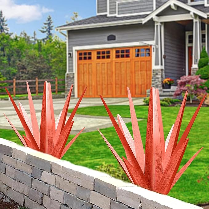 TOMBABY Enlarge Metal Plants Tequila Rustic Sculpture, Outdoor Patio Yard, Home Decor Hand Painted Agave Garden Statue, Outdoor Lawn Ornaments Yard Stakes for Mom Gift (1 Big RED)
