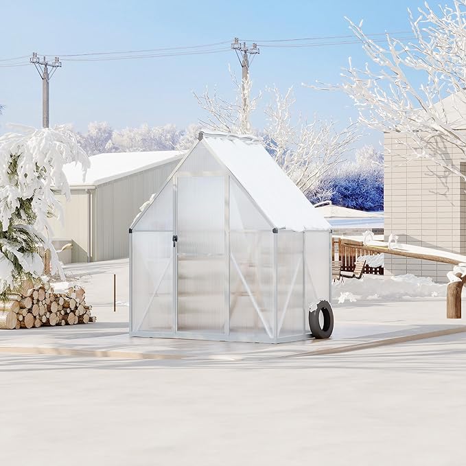 Polycarbonate Greenhouse for Outdoors, Large Walk-InGreenhouse with Quick Setup Structure and Roof Vent, Greenhouse with Ventilation