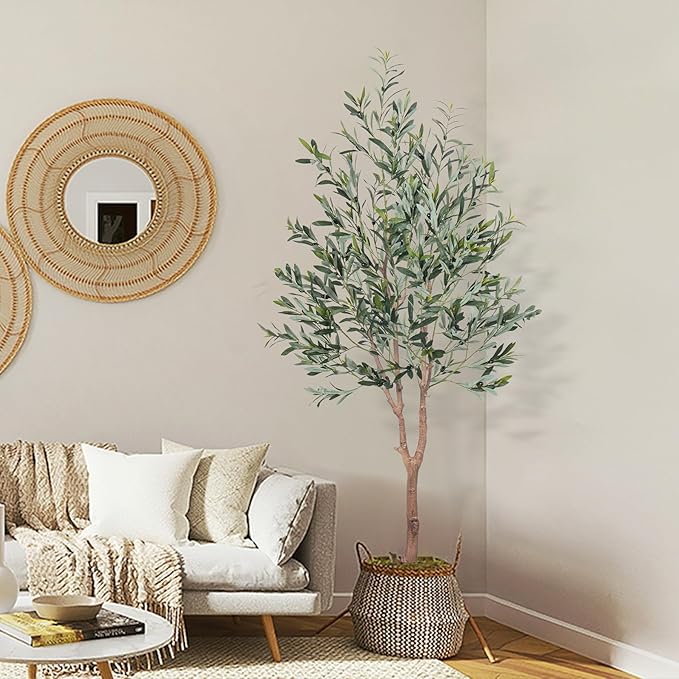 HAIHONG Olive Tree Artificial Plant 6FT,Artificial Olive Tree Mediterranean Silk Screened Broad-leaved Olive Tree with Realistic Fruit, Lifelike Plant Nordic Style Home Aesthetic Hotel Decor