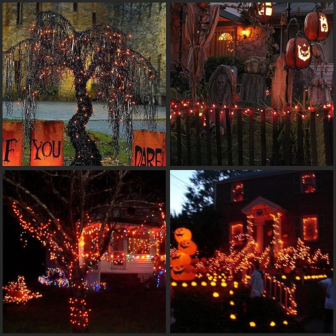 YULETIME 200 Orange String Lights with Black Wire, Pack of 2 Sets 33 ft 100 Count UL Certified Christmas String Lights for Halloween Fall Holidays (Orange)