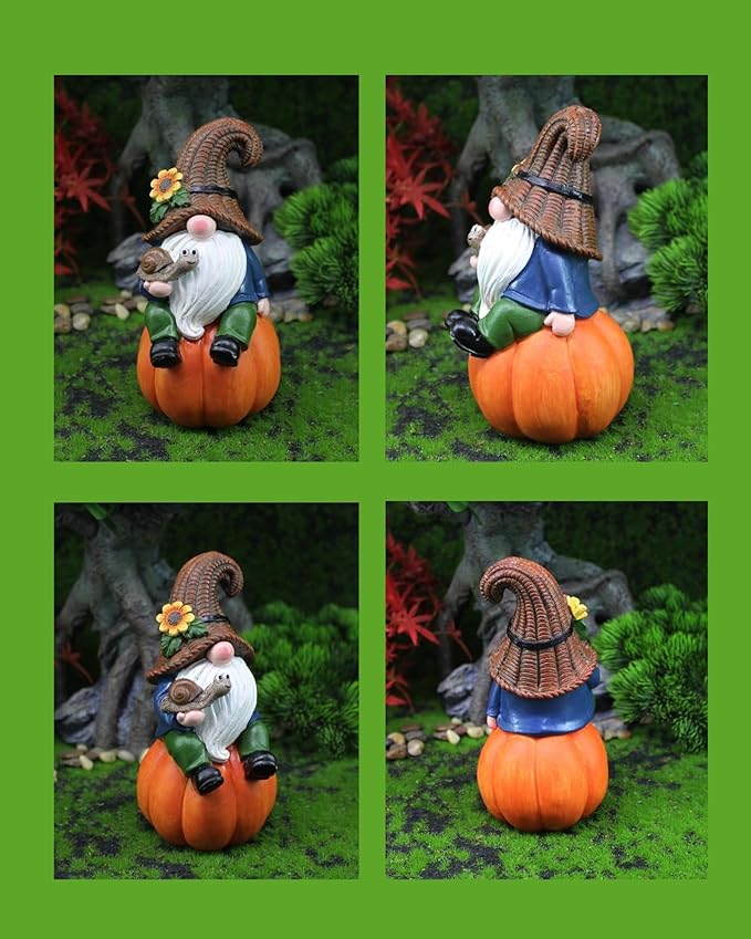 Garden Gnomes Outdoor Statue 5.91" Tall, Resin Gnome Figurine Halloween Fall Gnome Pumpkin Autumn Dwarf Statue for Indoor Outdoor Porch Yard Thanksgiving Decorations