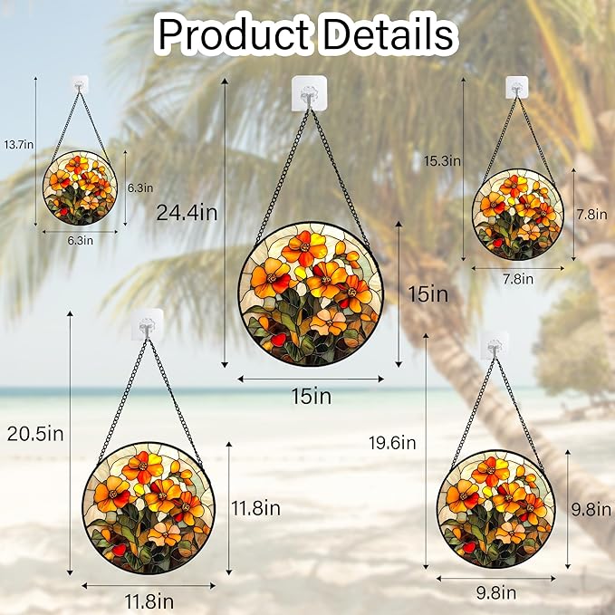 Stained Glass Window Hanging - Orange Marigolds Flowers Suncatcher for Door Garden Yard Sun Catchers Decor Christmas Mother's Day Birthday Gifts for Women Mom Nana Girlfriend Men 9.8 in