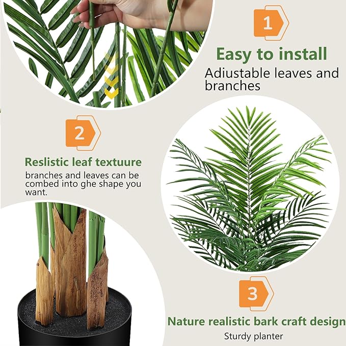 Artificial Palm Tree Indoor 6ft, Large Fake Tropical Areca Palm Tree with 18 Trunks, Faux Dypsis Lutescens Floor Plant in Pot for Indoor Outdoor Home Office Decor & Housewarming Gift