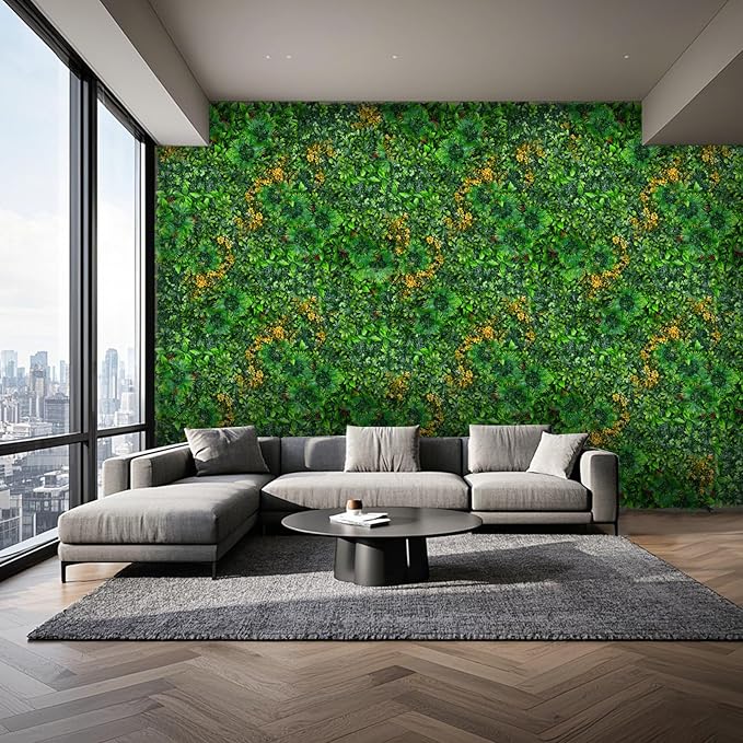 Yangrass Artificial Grass Wall Panels, 40"x120" (33.33 sqft) Boxwood Wall Roll with Tropical Leaves, Faux Greenery Privacy Fence Screen, Grass Backdrop for Outdoor Indoor Garden Birthday Wedding Decor