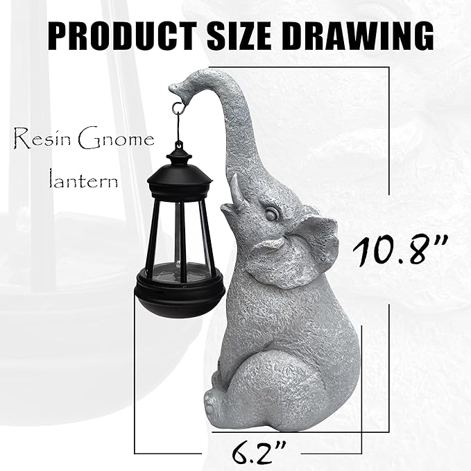 Qobumy Elephant Solar Garden Statues,Resin Elephant Figurine Decorations with Solar Lights Lantern, Outdoor Figurines Lawn Garden Statue Decor Art for Lawn,Yard, Balcony Ornament.