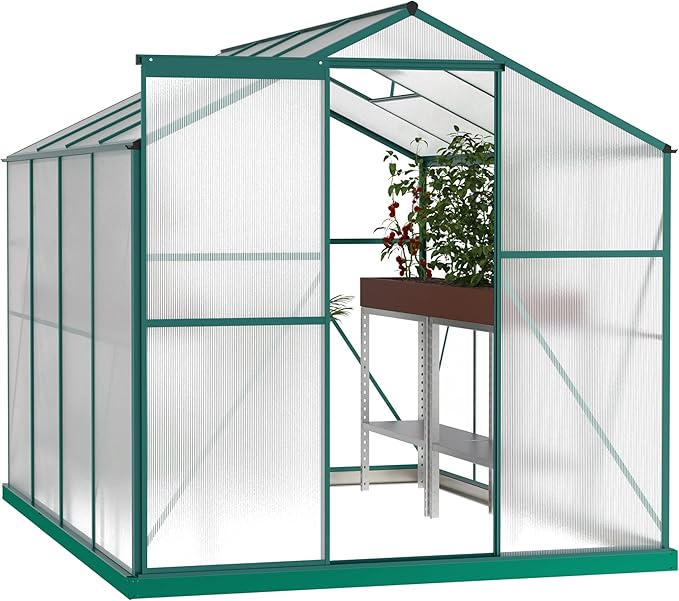 6x8 FT Greenhouses for Outdoor,Heavy Duty Polycarbonate Greenhouse, Walk-in Garden Green House with Base and Ventilation Window for Outside, Backyard,Green